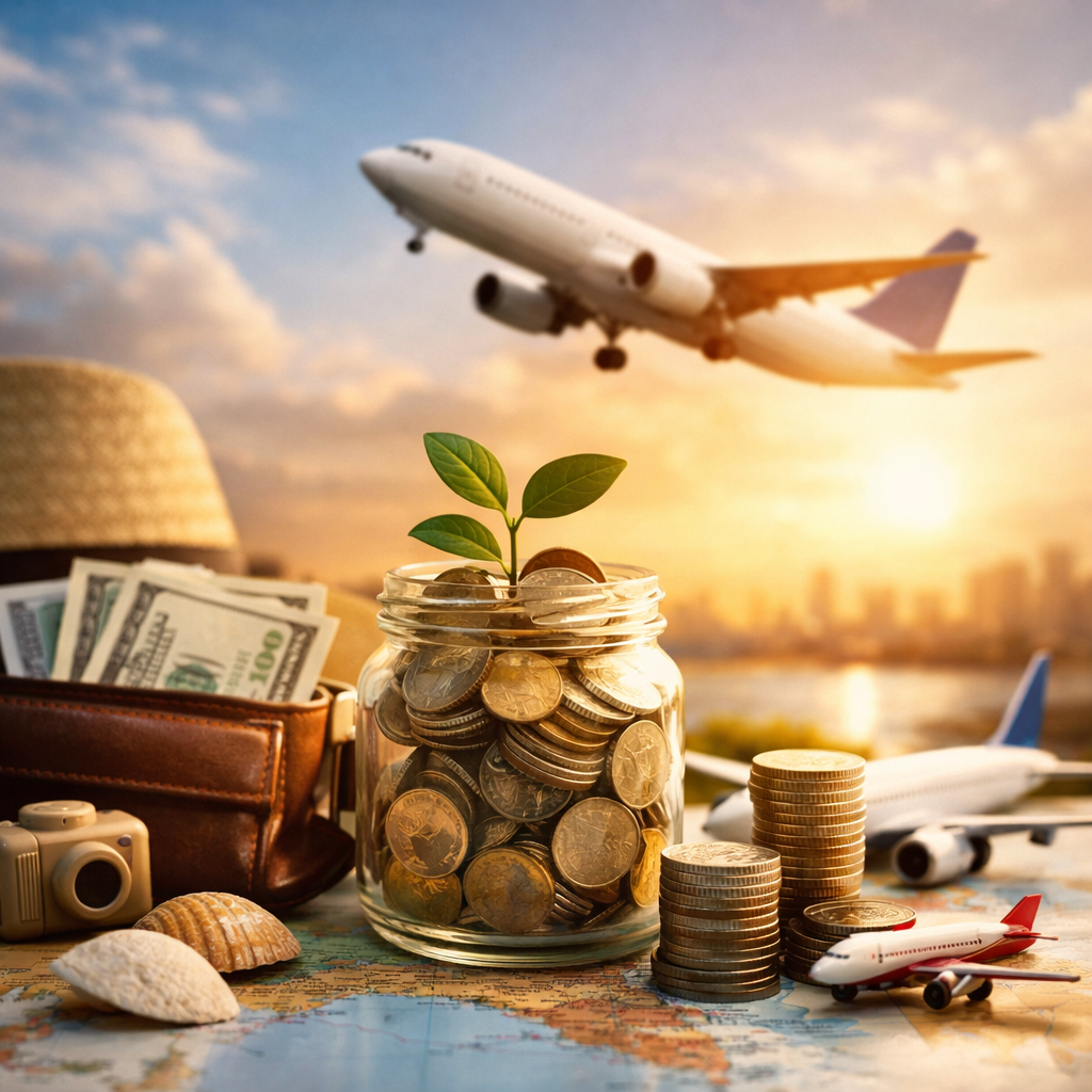 비행기와 돈 여행을 의미하는 이미지