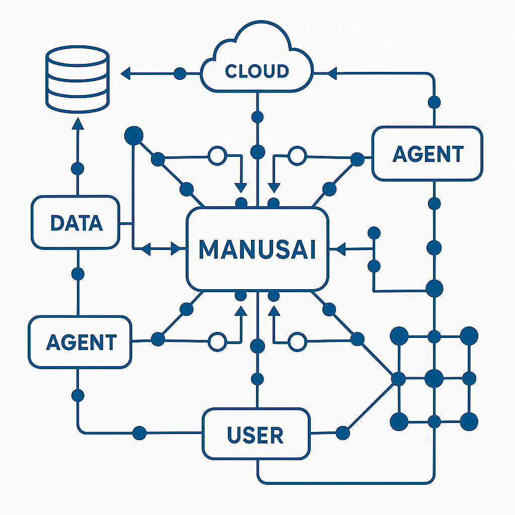 MANUSAI 멀티 에이전트 아키텍처 다이어그램 - AI 에이전트 협업 시스템 구조도