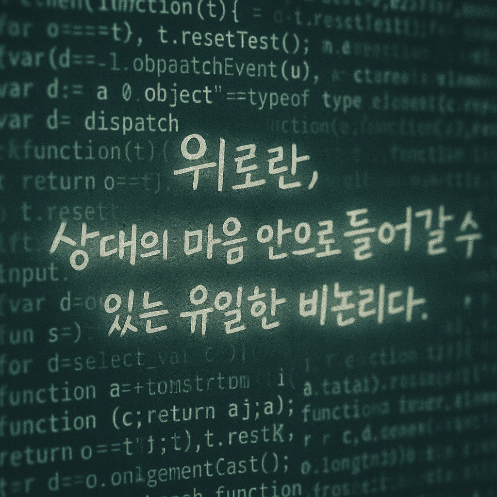 AI 시스템에 "위로는 유일한 비논리" 라는 문장이 번지듯 기뢱되는 장면