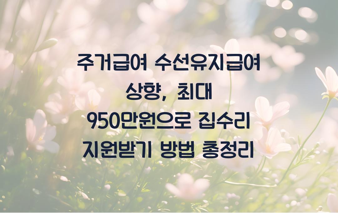 주거급여 수선유지급여 상향, 최대 950만원 집수리 지원 받기