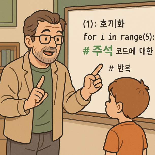 컴퓨터 프로그램 강좌 중 주석에 관한 내용을 설명하기 위한 그림.