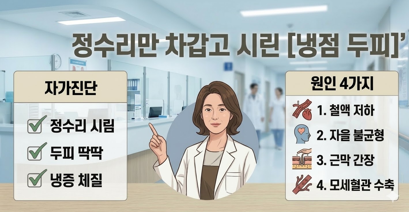 정수리 냉점 두피 원인 4가지 자가진단과 혈액순환 개선 40대 50대 60대 탈모 예방