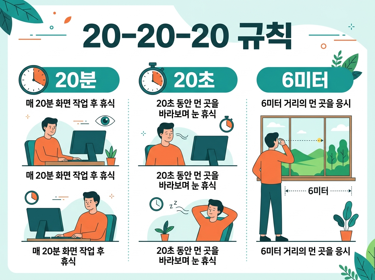 20-20-20 규칙: 눈 피로 예방의 핵심