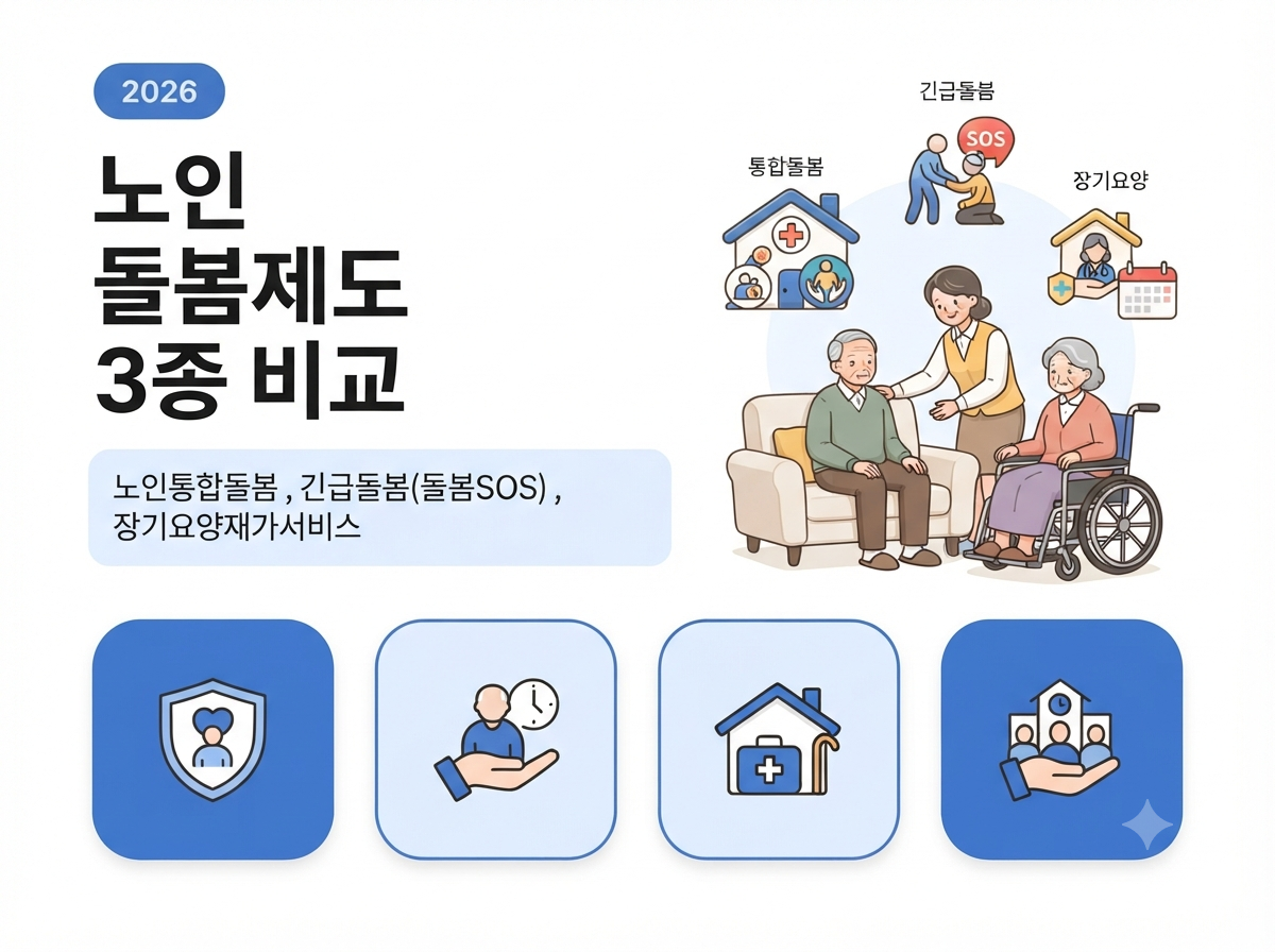 부모님 돌봄 어떻게? 노인통합돌봄 · 긴급돌봄(돌봄SOS) · 장기요양재가서비스 비교
