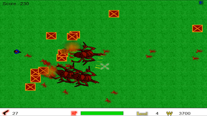 무기를-이용하여-곱등이를-공격-하는-화면