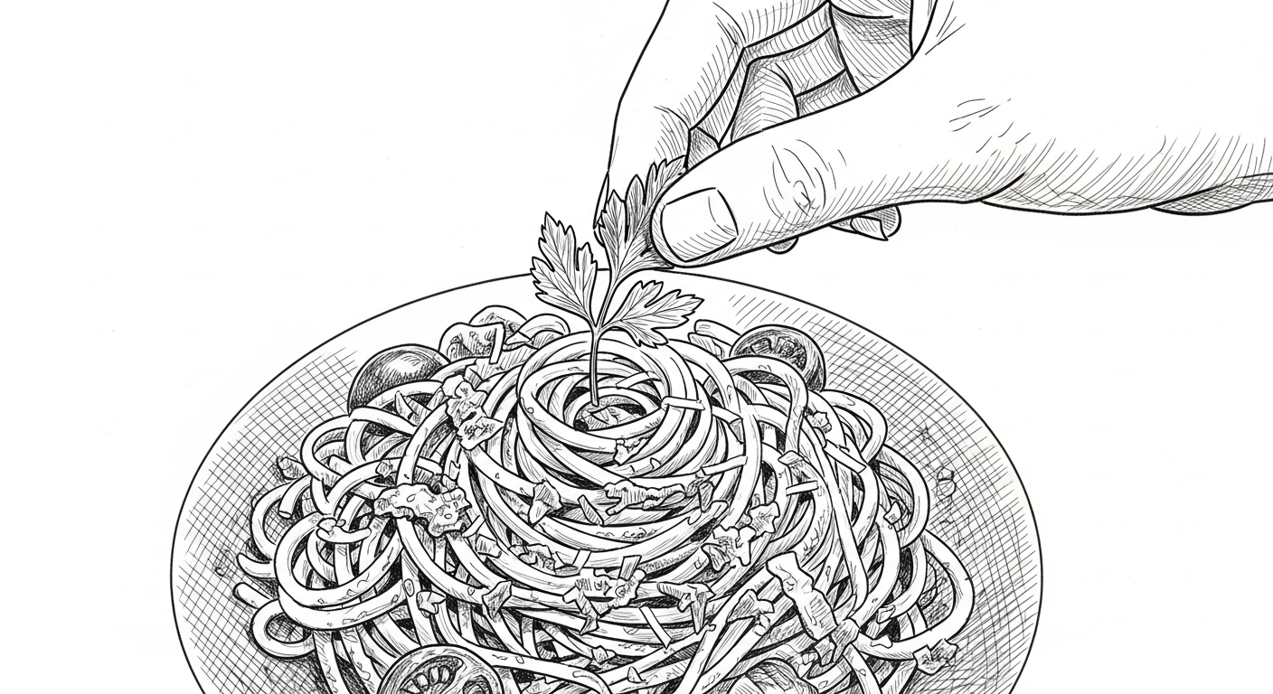 파슬리로 음식을 장식하는 손길