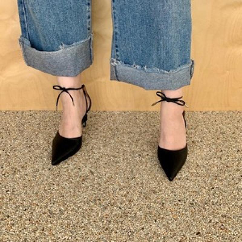 사이드오픈 리본 스트랩힐 스틸레토 하이힐