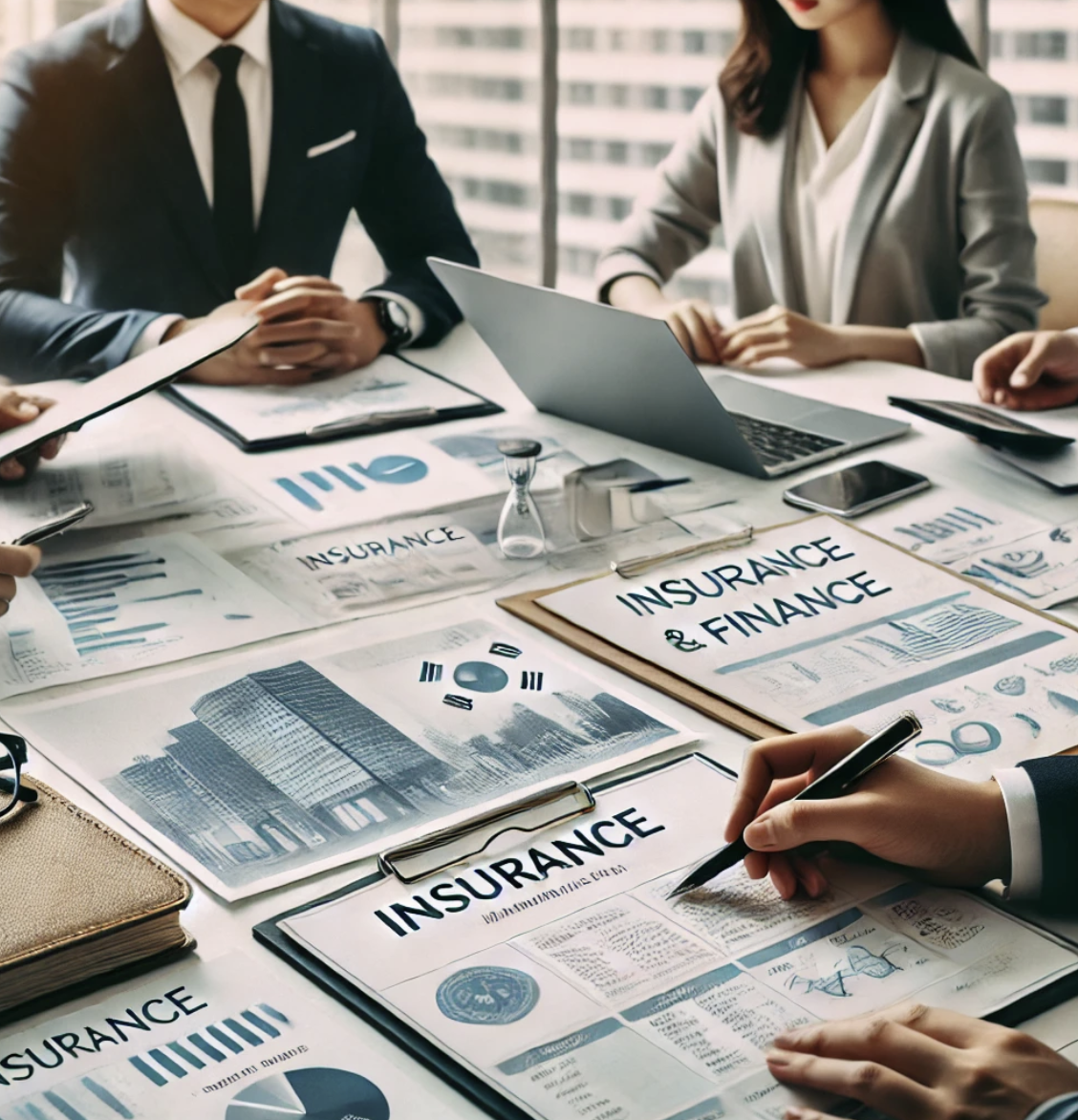 보험 및 재정 업무를 논의하는 장면.