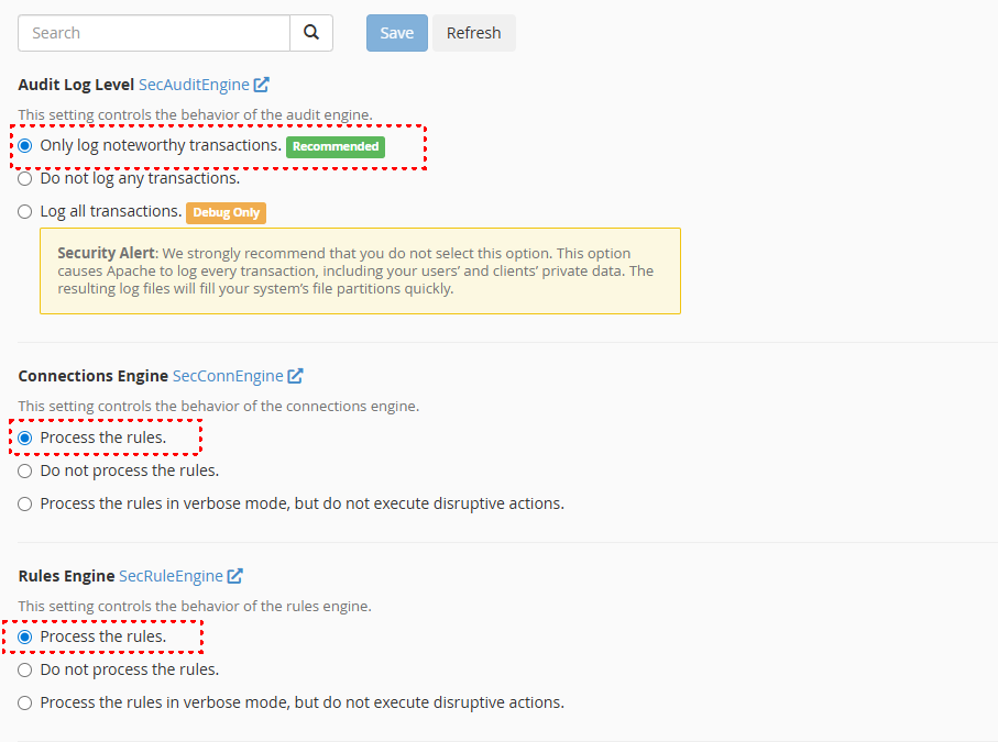 WHM > Software > EasyApache 4
WHM > Security Center > ModSecurity Vendors
WHM > Security Center > ModSecurity Configuration