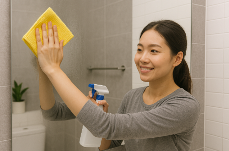 욕실 김 서림 닦는 사진