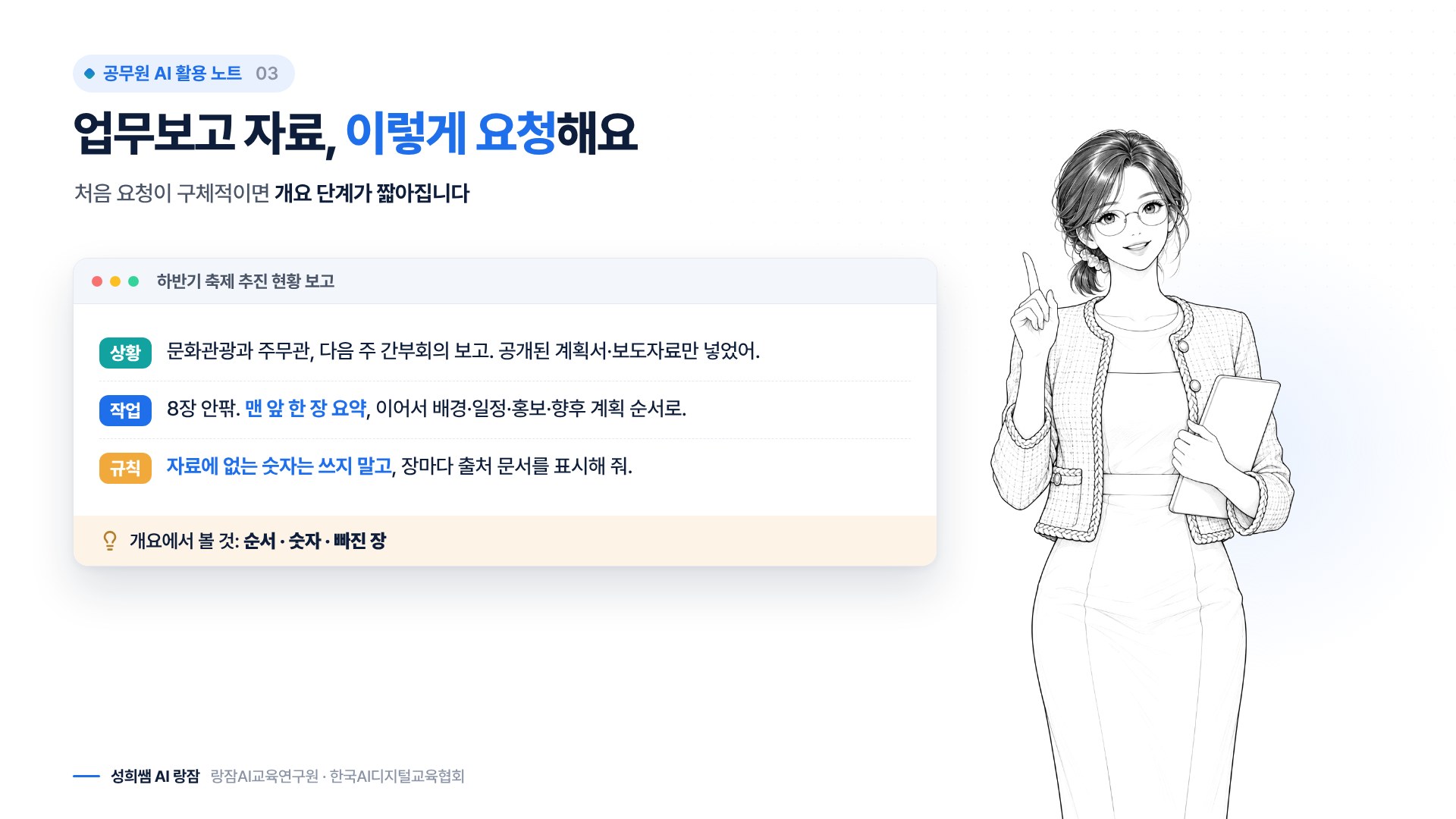 업무보고 요청 예시 &mdash; 상황, 작업, 규칙