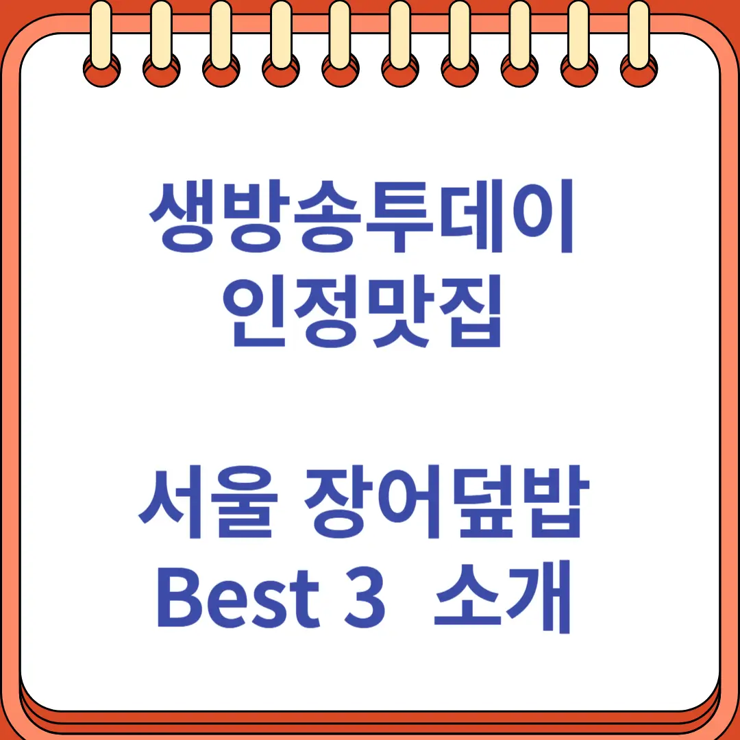 생방송투데이 인정맛집 서울 장어덮밥 Best3