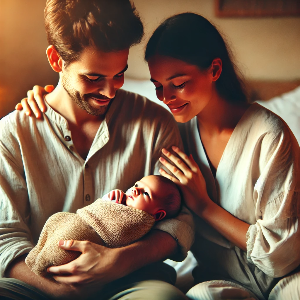 부모가 신생아 안고 있는 모습