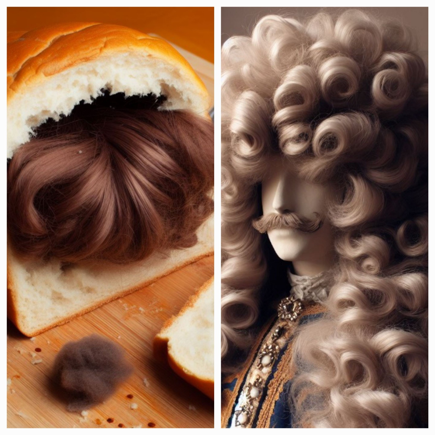 빵 속에 가발을 넣고 구워서 세척한 후 부풀어 오른 가발(made by Bing)
