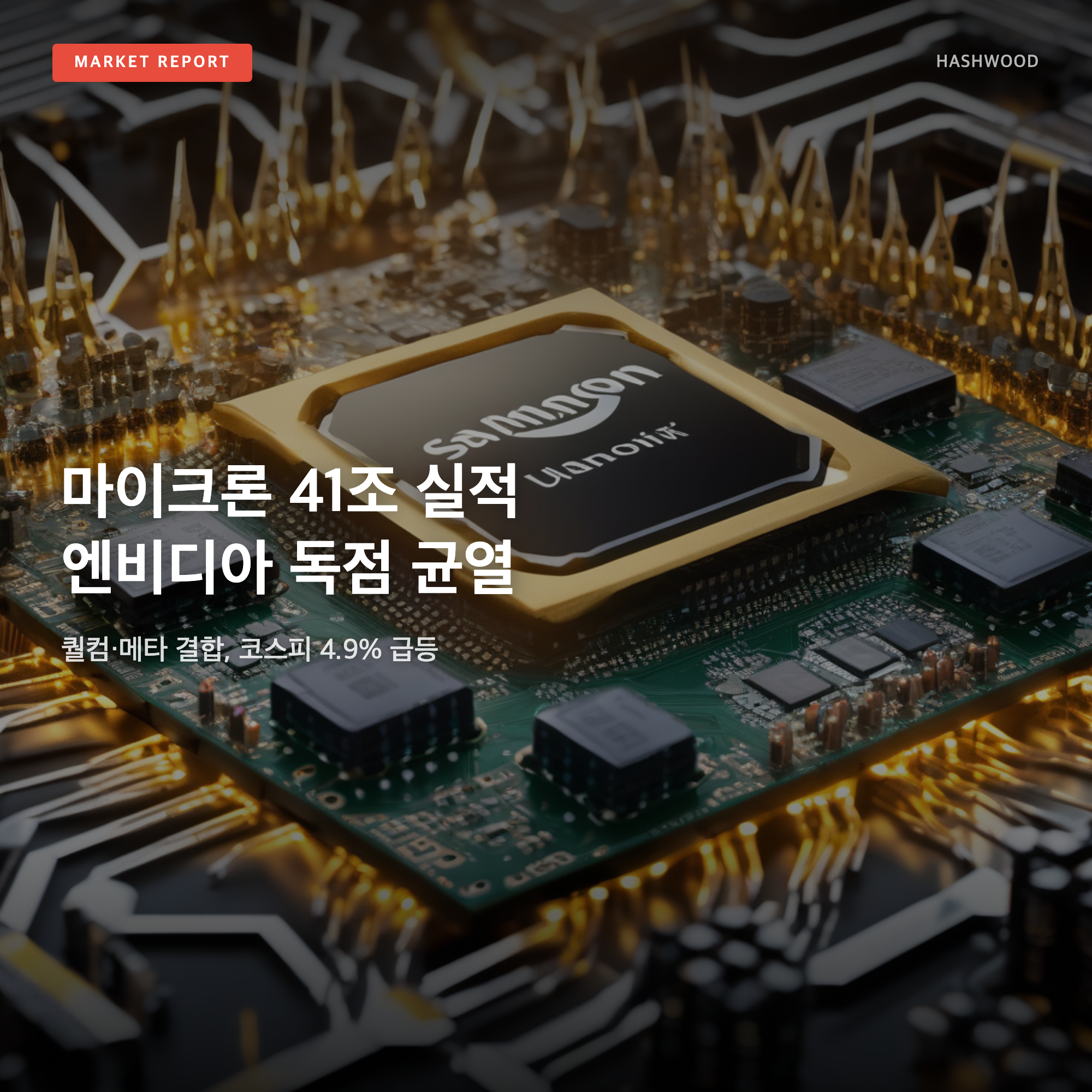 그림: 마이크론 41조 실적 엔비디아 독점 균열 — 퀄컴·메타 결합, 코스피 4.9% 급등