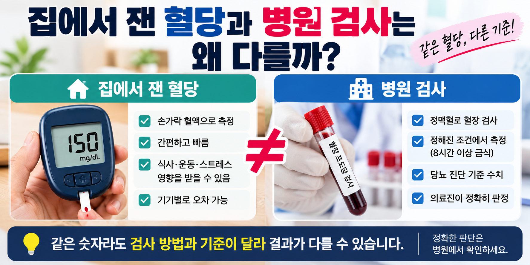 집 혈당과 병원 혈당 검사 차이 안내 이미지