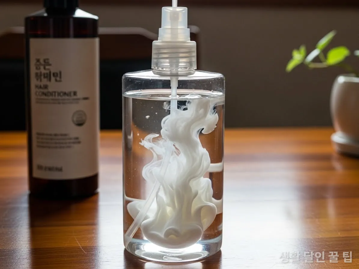 정전기 방지제 재료인 린스와 물을 혼합하는 모습