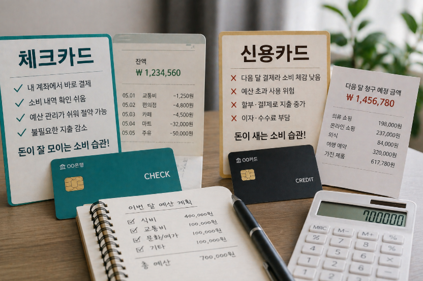 체크카드와 신용카드 소비 습관 차이를 비교하며 돈 모으는 방법