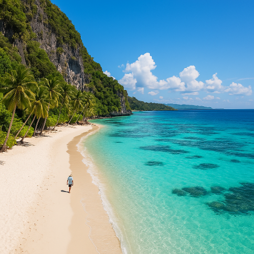 푸른 바다와 백사장, 야자수가 있는 해변