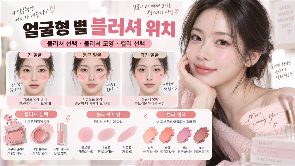 얼굴형별 블러셔위치 사진