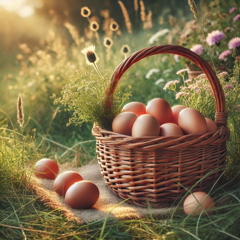 계란이 담긴 바구니 이미지