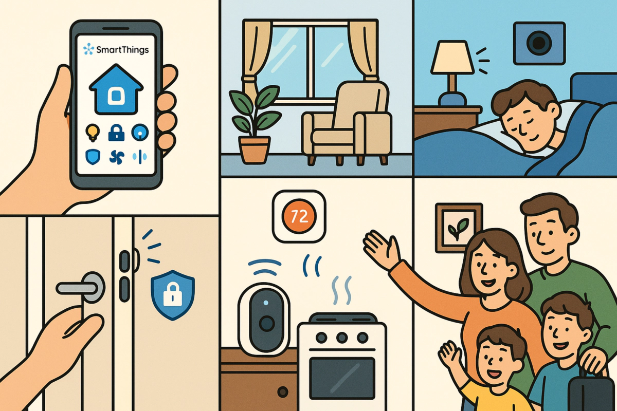 SmartThings 자동화로 제어되는 스마트홈 일상 예시 이미지