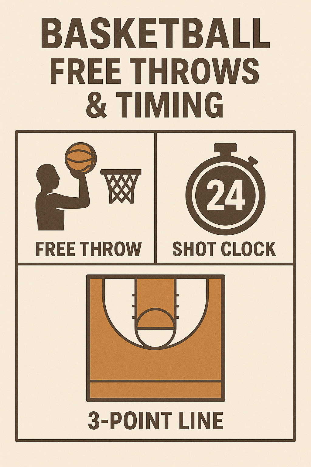 농구 경기 흐름 규칙 포스터 &ndash; 자유투, 공격제한시간, 3점라인 시각적 설명
