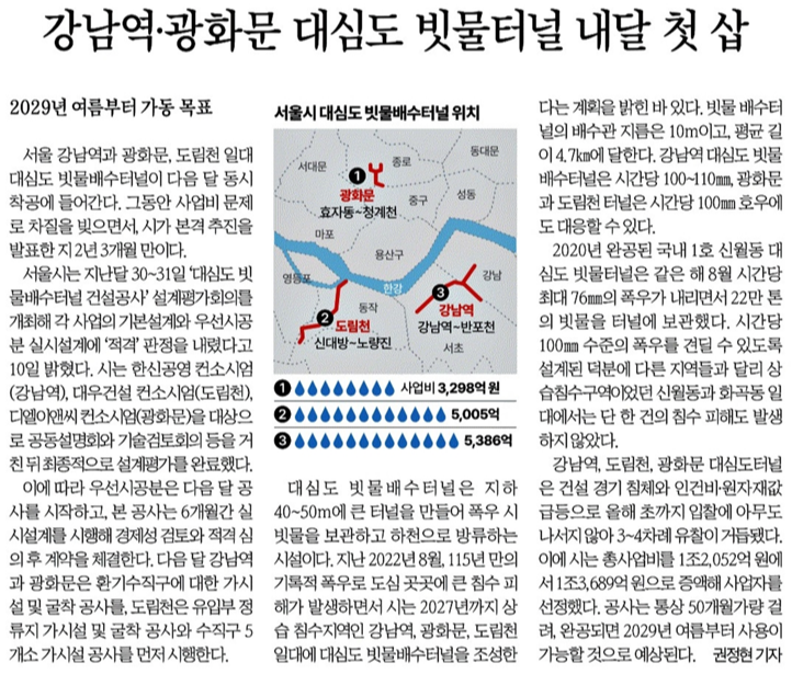 대심도 빗물 배수터널의 확대