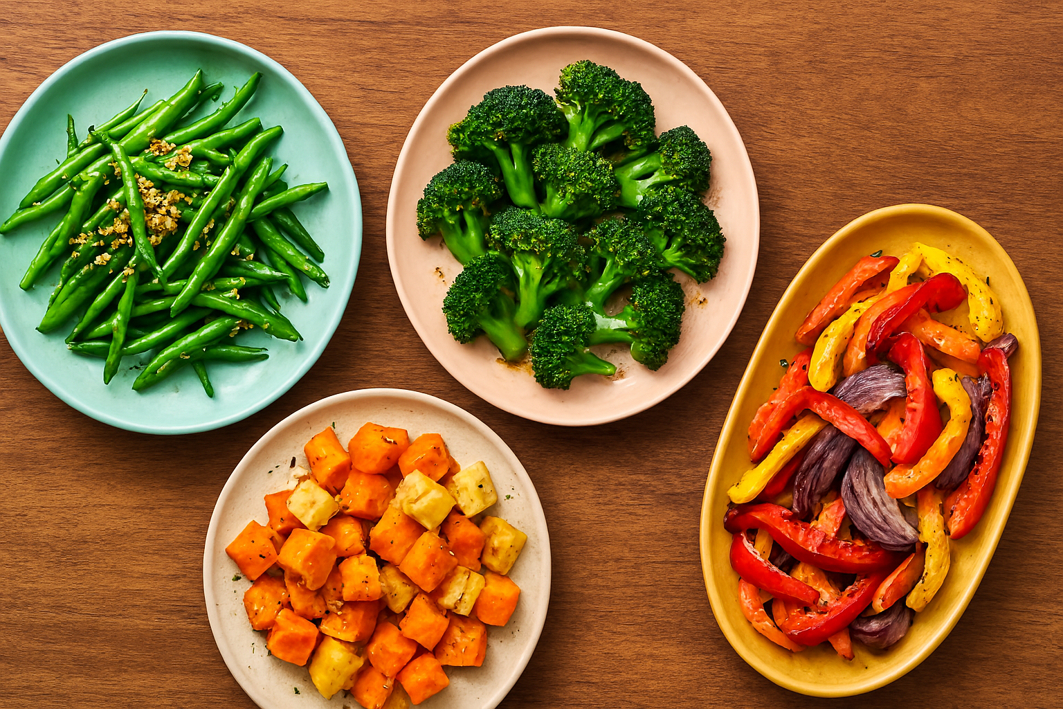 다양한 색깔의 채소 요리 이미지