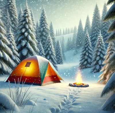 겨울-캠핑-눈-나무-텐트-모닥불