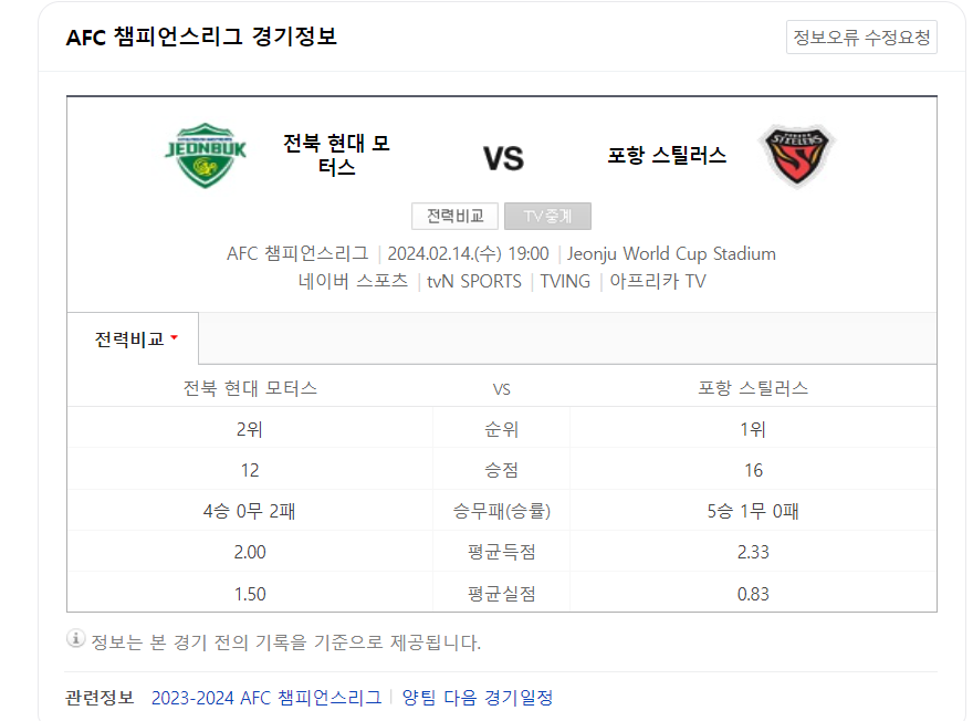 전북 포항 아시아챔피언스리그 16강전