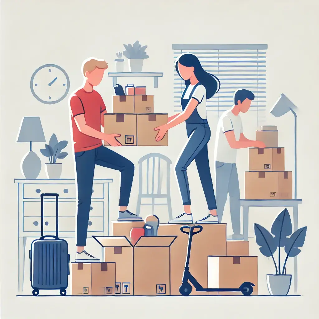 이삿짐을 포장하는 부부.