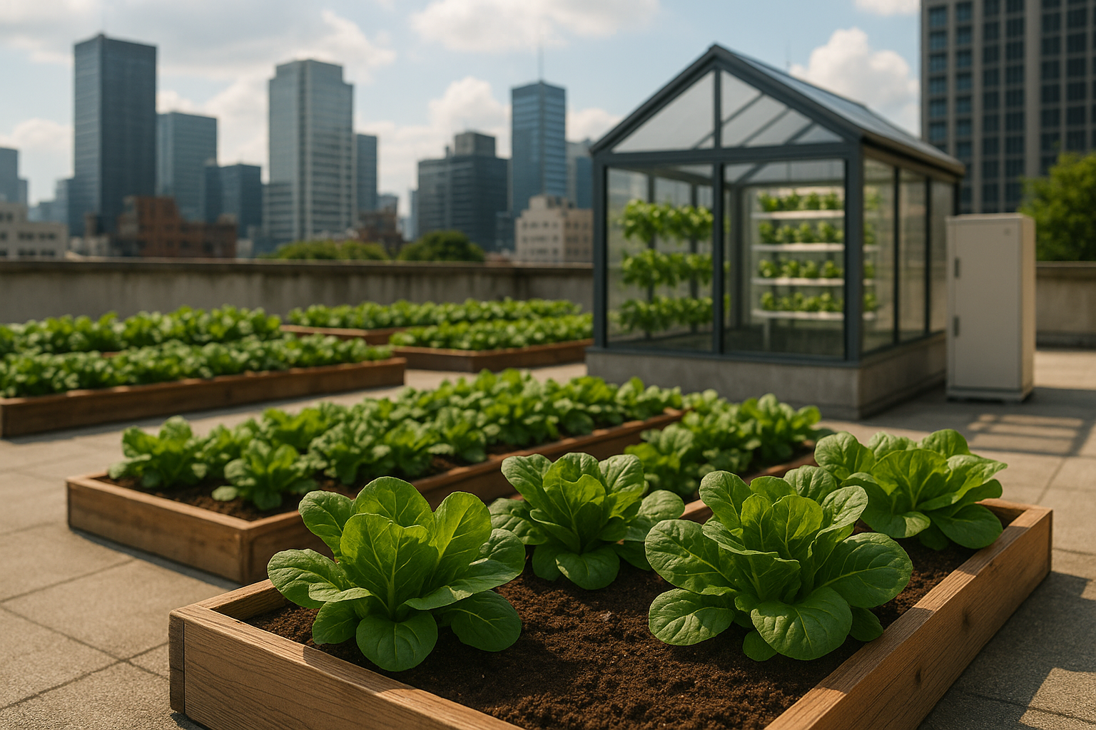 도심 옥상의 농업 이미지
