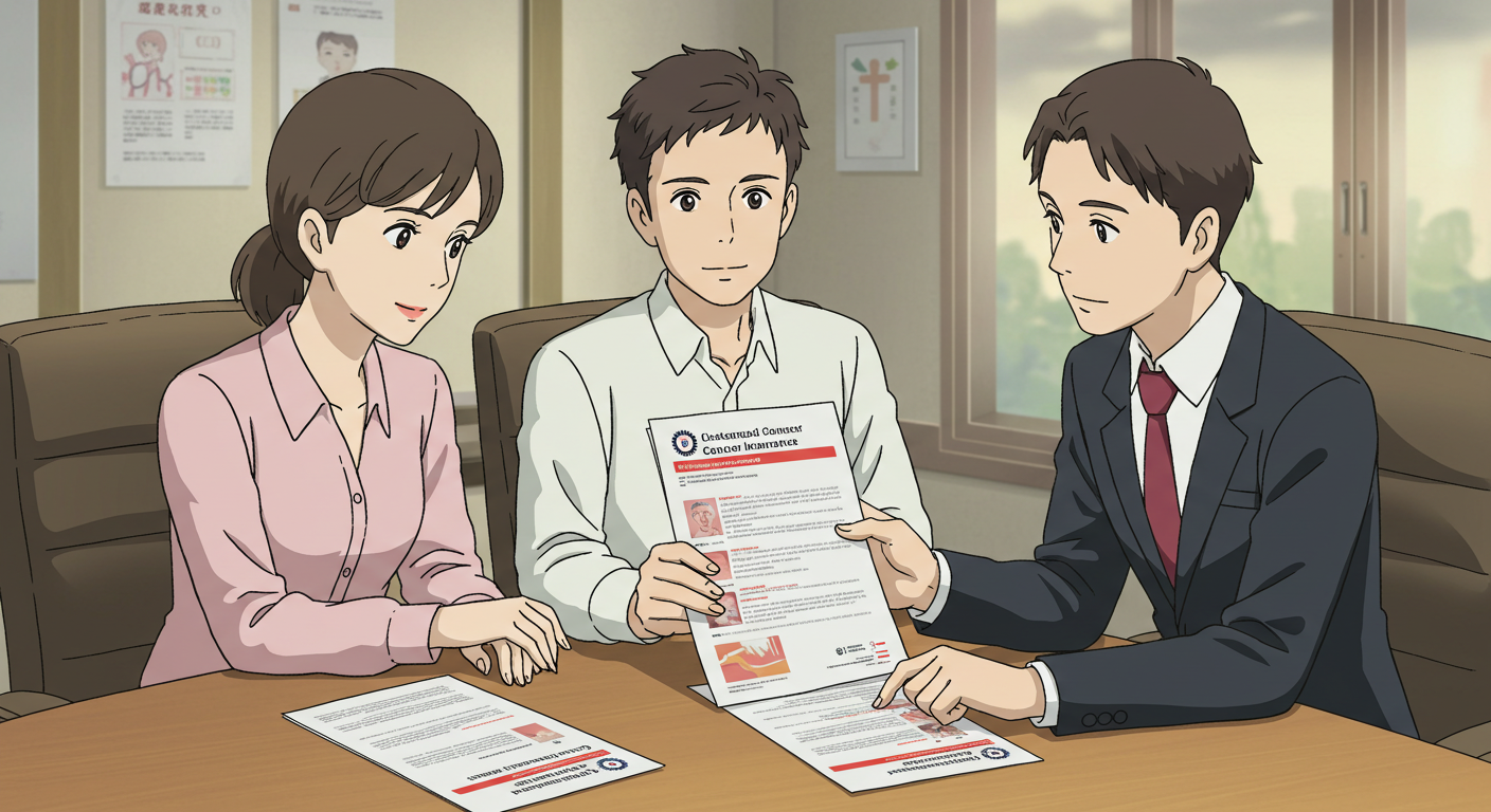 40대 부부가 맞춤형 암보험 설계를 상담받는 장면