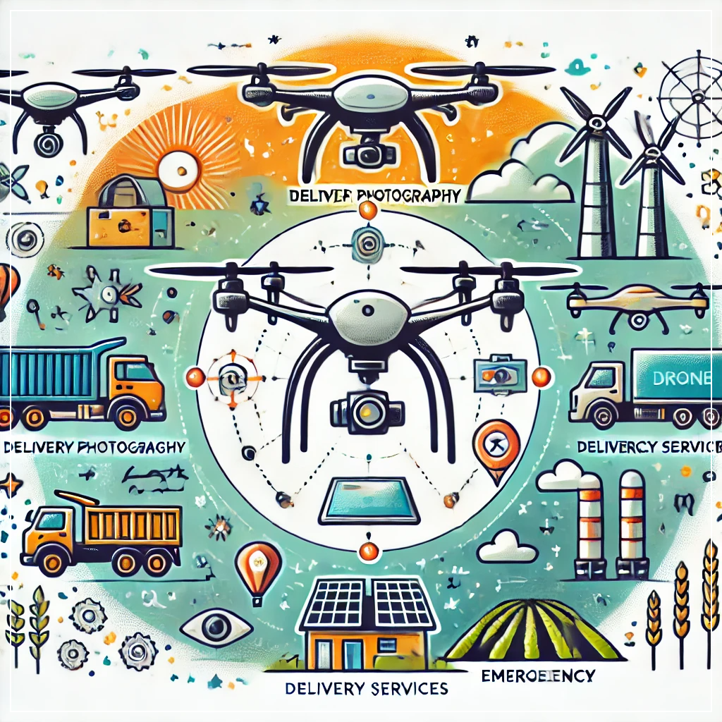 드론의 다양한 활용 분야를 나타낸 이미지