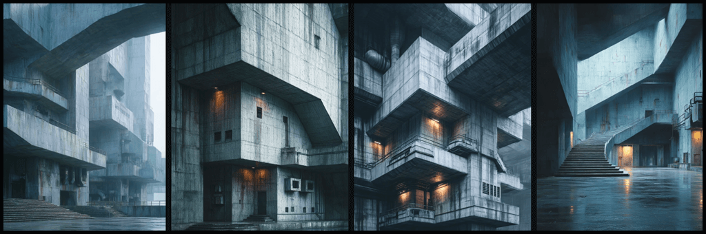 brutalist megastructure 세계관 실험 생성 이미지_Midjourney