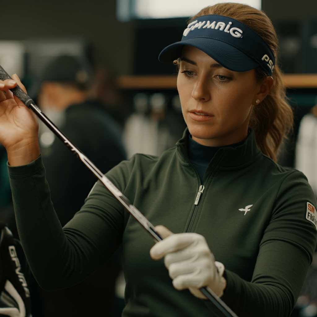 그라파이트샤프트강성고르는여성골퍼의모습