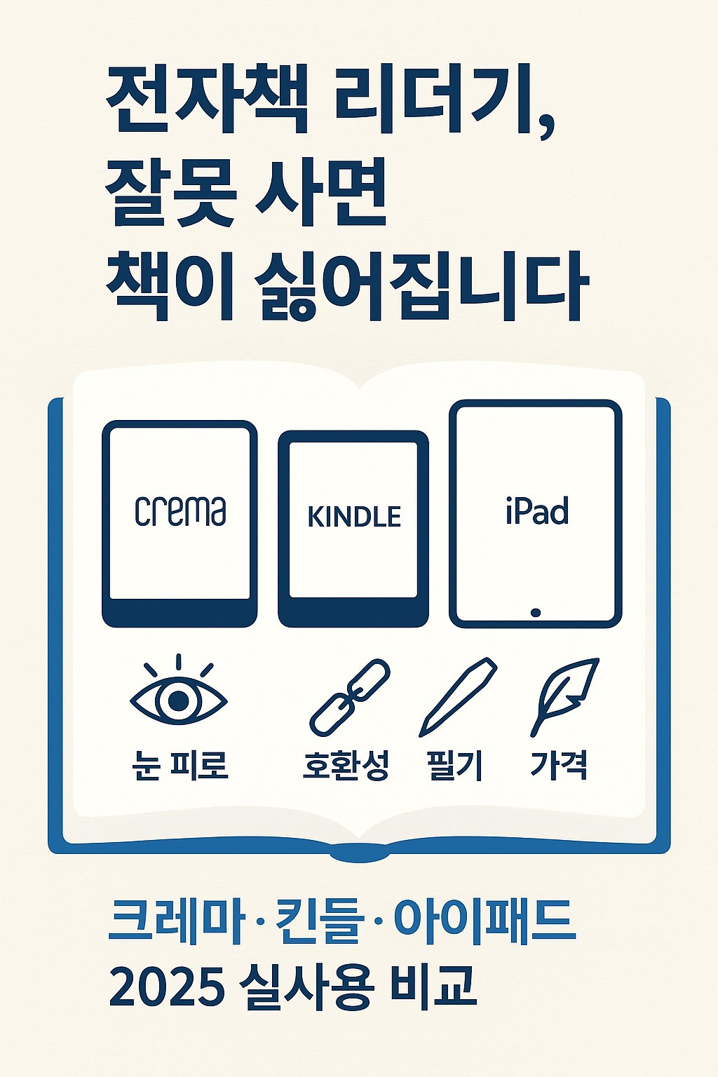 전자책 리더기 비교 인포그래픽 (크레마·킨들·아이패드)