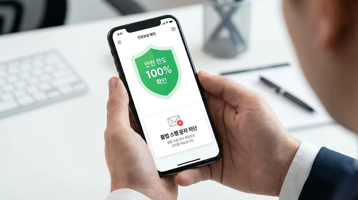 모바일 통합 진단 앱 안전 한도 100퍼센트 확인 및 불법 스팸 문자 차단