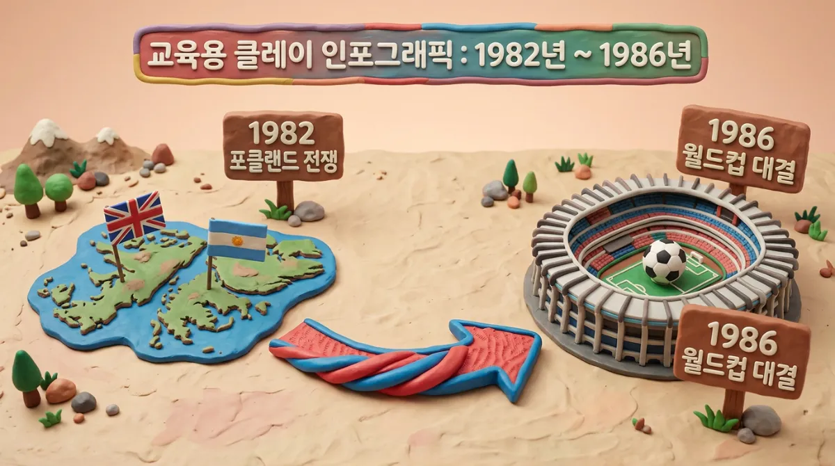 1982년 포클랜드 전쟁과 1986년 월드컵 대결 배경 타임라인 인포그래픽