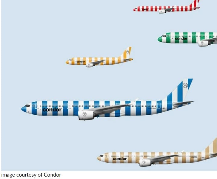 아무도 생각하지 못한 항공기의 대변신 VIDEO: Condor unveils new aircraft livery with beach towel-like striped look
