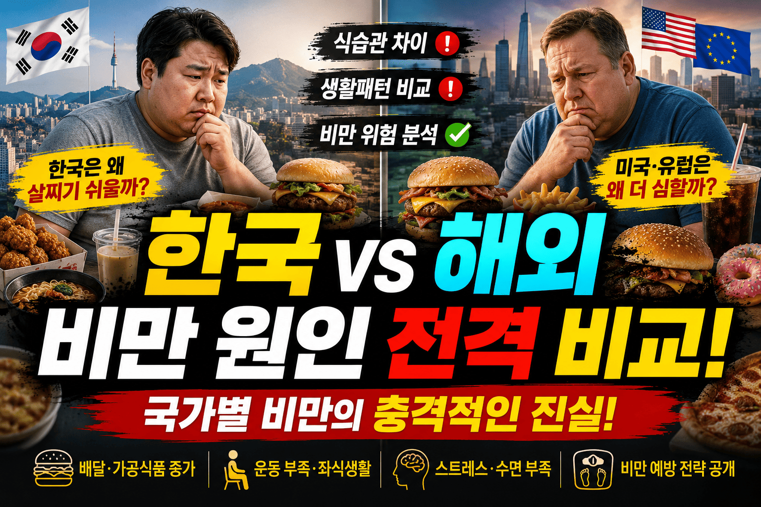 한국 비만 원인과 해외 비교 분석 (비만원인, 식습관, 생활패턴)
