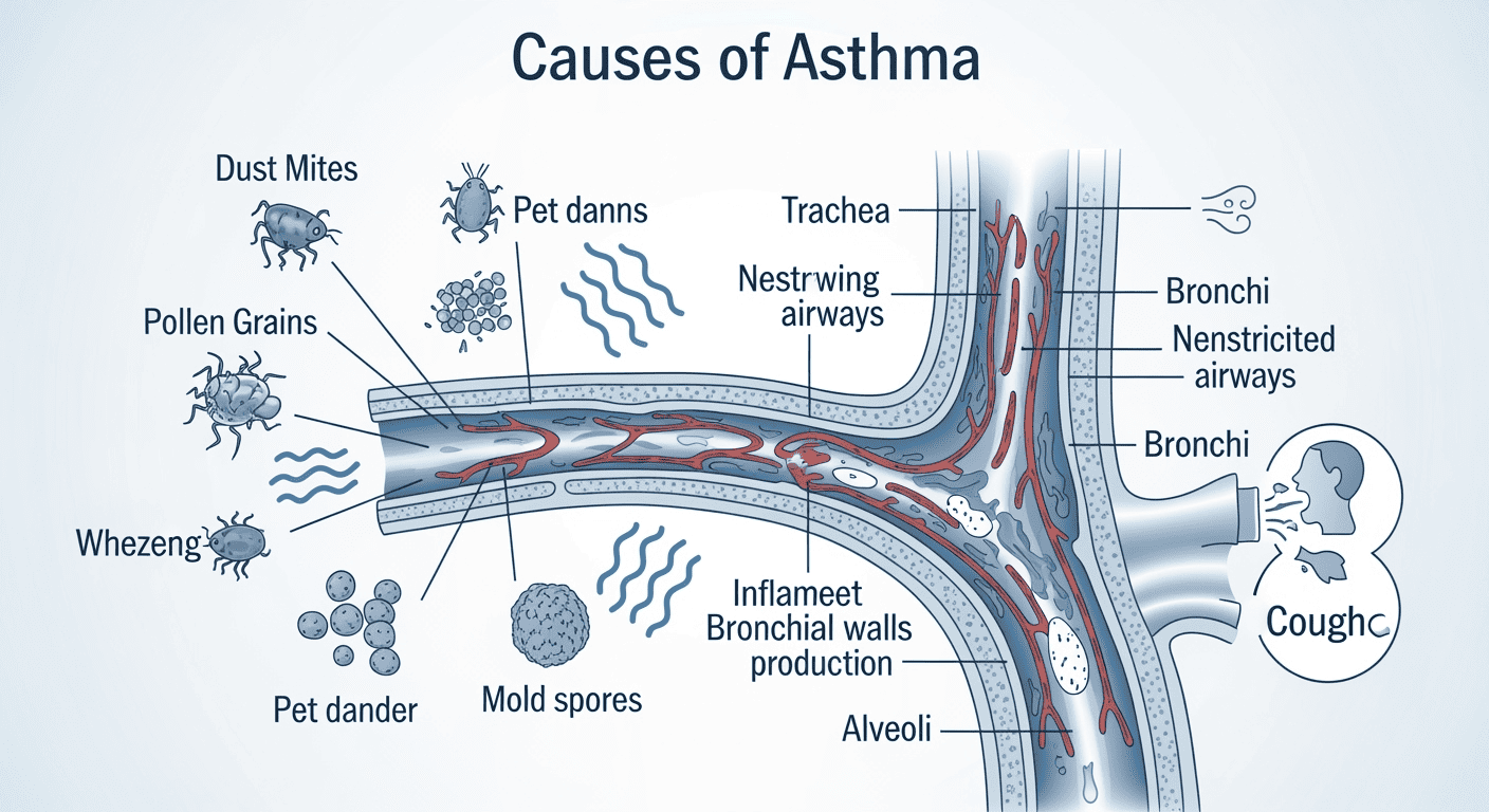 천식을 일으키는 집먼지진드기,꽃가루,애완동물 비듬으로 천식이 발생하는 과정