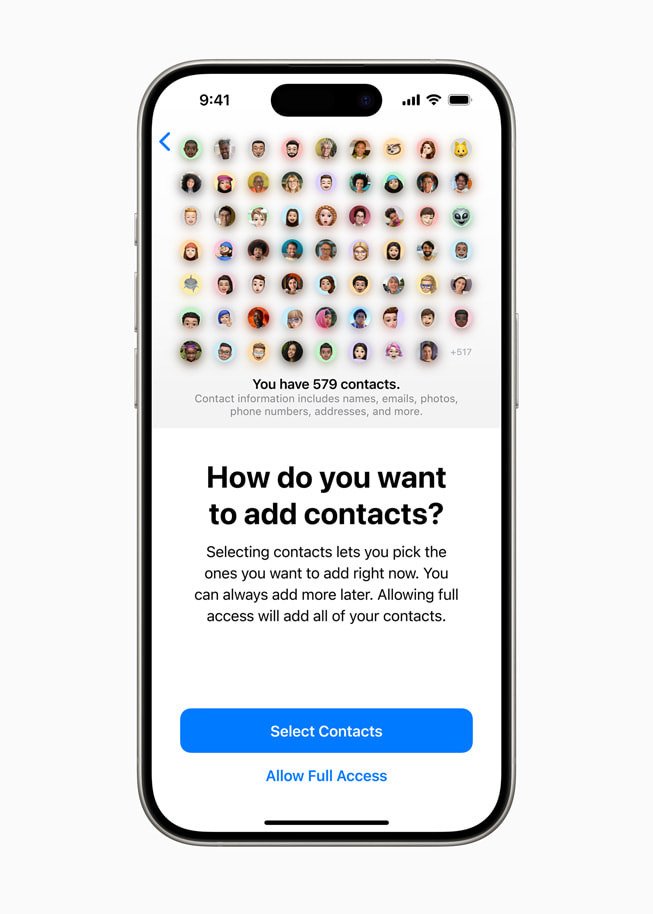 iOS 18에서 사용자는 특정 연락처만 앱과의 공유가 가능하도록 선택할 수 있다.