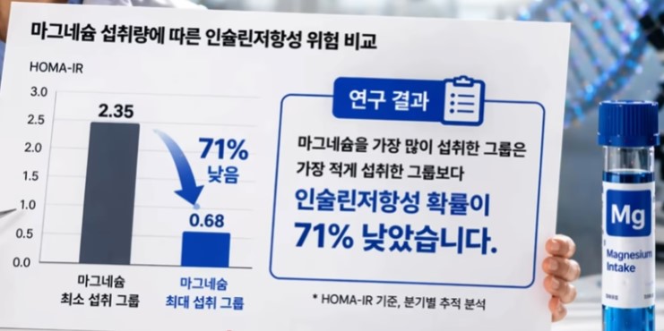 마그네슘 섭취량과 인슐린 저항성 감소 관계 그래프