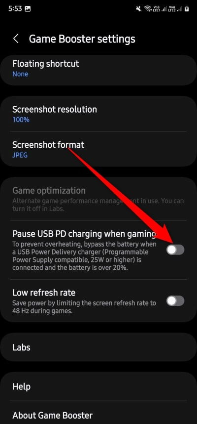 게임 시 USB PD 충전 일시 중지 옵션