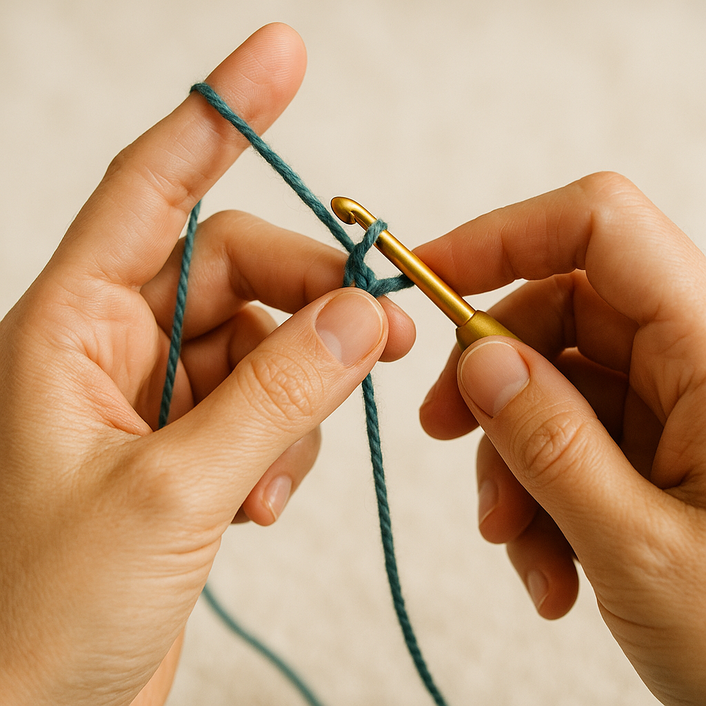 실과 코바늘을 잡는 방법