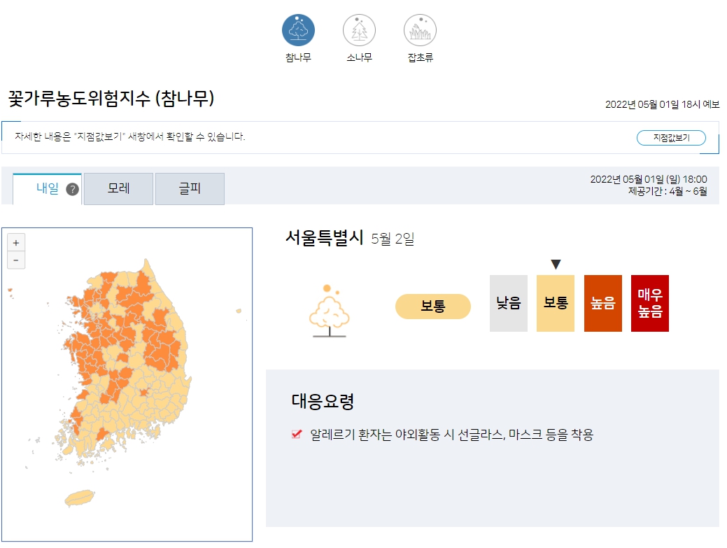 기상청-꽃가루-지수