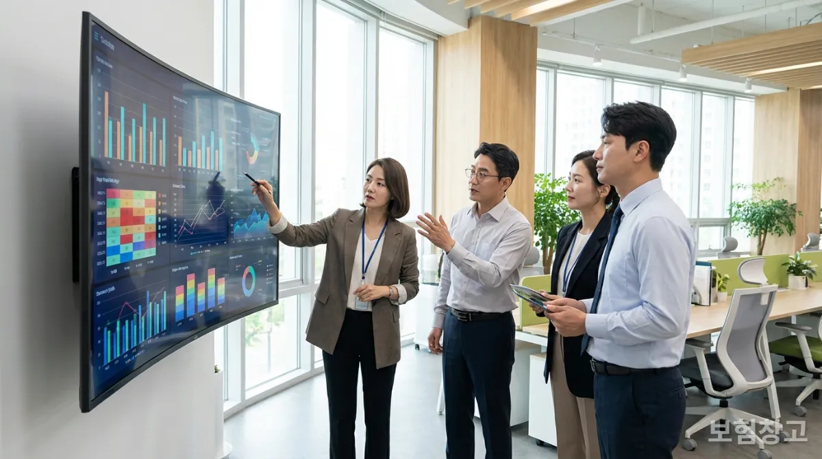 금융 데이터 그래프를 분석하는 한국인 직장인들