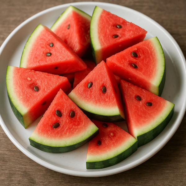 그릇위에 삼각형으로 잘라진 수박들